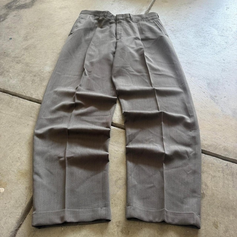 34x32 Gray Baggy Wide Leg Pleated Dress Pants Y2K Vintage